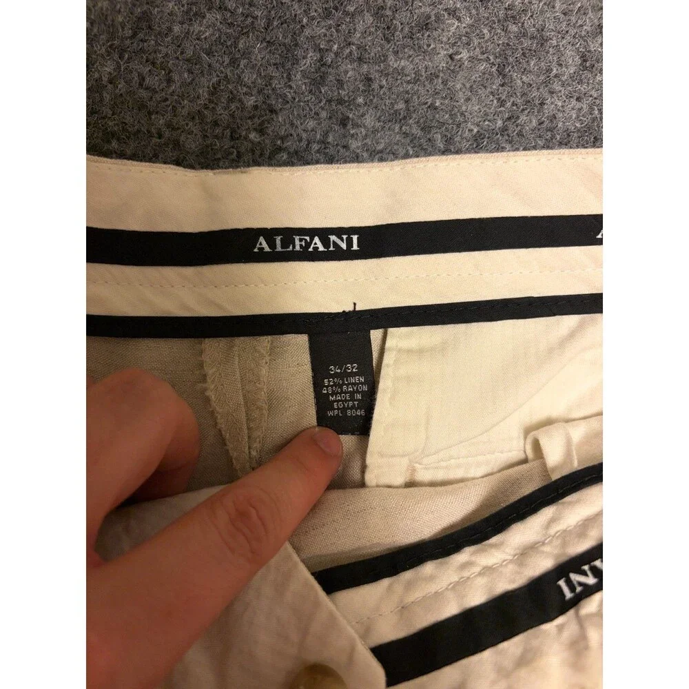 Alfani 34/32 Linen Rayon Blend Pants Beige Flat Front Made Egypt
